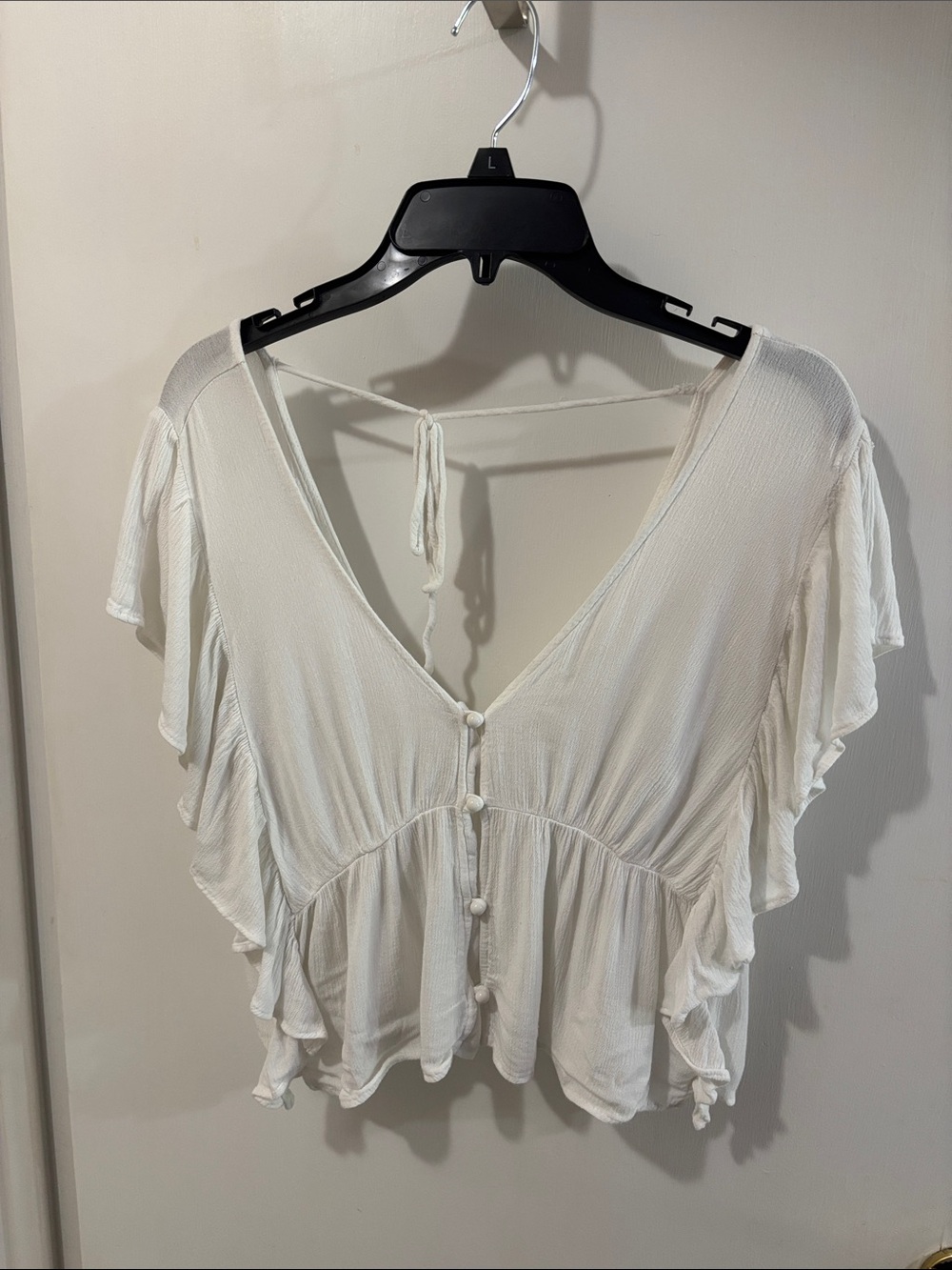 Altar’s State White Flutter-Sleeve V-Neck Button Front Top